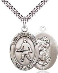 [7195SS/24S] Sterling Silver Saint Christopher Field Hockey Pendant on a 24 inch Light Rhodium Heavy Curb chain