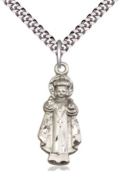 [0824SS/24S] Sterling Silver Infant of Prague Pendant on a 24 inch Light Rhodium Heavy Curb chain