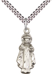 [0824SS/24S] Sterling Silver Infant of Prague Pendant on a 24 inch Light Rhodium Heavy Curb chain