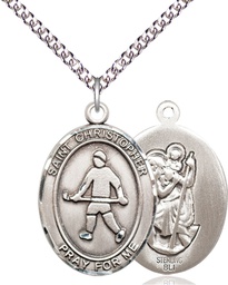 [7195SS/24SS] Sterling Silver Saint Christopher Field Hockey Pendant on a 24 inch Sterling Silver Heavy Curb chain