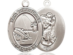 [7196SS] Sterling Silver Saint Christopher Fishing Medal