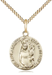 [0826PLGF/18G] 14kt Gold Filled Our Lady of Loretto Pendant on a 18 inch Gold Plate Light Curb chain