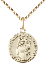 [0826PLGF/18G] 14kt Gold Filled Our Lady of Loretto Pendant on a 18 inch Gold Plate Light Curb chain