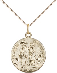 [4229GF/18GF] 14kt Gold Filled Saint John the Baptist Pendant on a 18 inch Gold Filled Light Curb chain