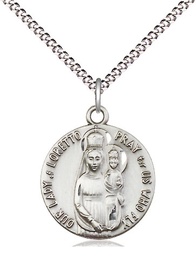 [0826PLSS/18S] Sterling Silver Our Lady of Loretto Pendant on a 18 inch Light Rhodium Light Curb chain