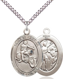 [7197SS/24SS] Sterling Silver Saint Sebastian Motorcycle Pendant on a 24 inch Sterling Silver Heavy Curb chain