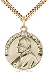 [4230GF/24G] 14kt Gold Filled Saint John Neumann Pendant on a 24 inch Gold Plate Heavy Curb chain