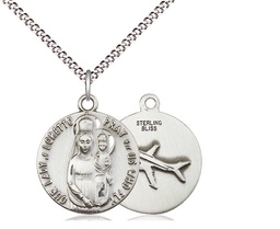 [0826SS/18S] Sterling Silver Our Lady of Loretto Pendant on a 18 inch Light Rhodium Light Curb chain