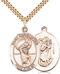 [7198GF/24G] 14kt Gold Filled Saint Christopher Water Polo-Men Pendant on a 24 inch Gold Plate Heavy Curb chain