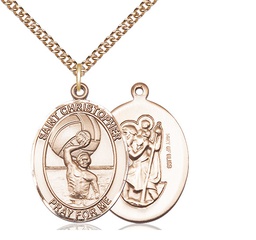 [7198GF/24GF] 14kt Gold Filled Saint Christopher Water Polo-Men Pendant on a 24 inch Gold Filled Heavy Curb chain