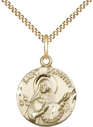 [0827GF/18G] 14kt Gold Filled Saint Dorothy Pendant on a 18 inch Gold Plate Light Curb chain