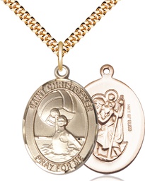 [7199GF/24G] 14kt Gold Filled Saint Christopher Water Polo-Women Pendant on a 24 inch Gold Plate Heavy Curb chain