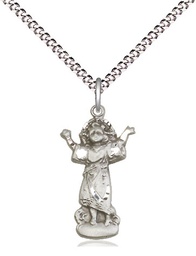 [0829SS/18S] Sterling Silver Divino Nino Pendant on a 18 inch Light Rhodium Light Curb chain