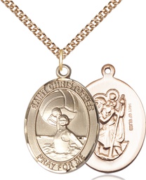 [7199GF/24GF] 14kt Gold Filled Saint Christopher Water Polo-Women Pendant on a 24 inch Gold Filled Heavy Curb chain