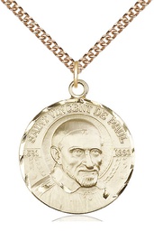 [0830GF/24GF] 14kt Gold Filled Saint Vincent de Paul Pendant on a 24 inch Gold Filled Heavy Curb chain