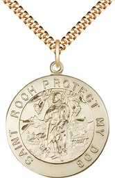 [4270GF/24G] 14kt Gold Filled Saint Roch Pendant on a 24 inch Gold Plate Heavy Curb chain