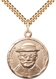 [4273GF/24G] 14kt Gold Filled Saint Damien of Molokai Pendant on a 24 inch Gold Plate Heavy Curb chain