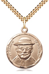 [4273GF/24G] 14kt Gold Filled Saint Damien of Molokai Pendant on a 24 inch Gold Plate Heavy Curb chain