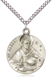 [0832SS/24SS] Sterling Silver Saint Albert the Great Pendant on a 24 inch Sterling Silver Heavy Curb chain