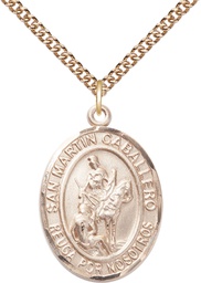 [7200SPGF/24GF] 14kt Gold Filled San Martin Caballero Pendant on a 24 inch Gold Filled Heavy Curb chain