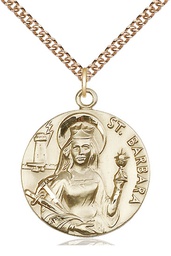 [0834GF/24GF] 14kt Gold Filled Saint Barbara Pendant on a 24 inch Gold Filled Heavy Curb chain