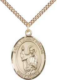 [7201GF/24GF] 14kt Gold Filled Saint Vincent Ferrer Pendant on a 24 inch Gold Filled Heavy Curb chain