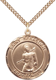 [0835GF/24GF] 14kt Gold Filled Saint Sebastian Pendant on a 24 inch Gold Filled Heavy Curb chain