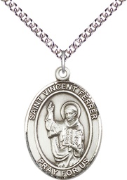 [7201SS/24SS] Sterling Silver Saint Vincent Ferrer Pendant on a 24 inch Sterling Silver Heavy Curb chain