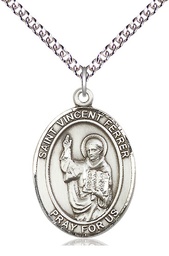 [7201SS/24SS] Sterling Silver Saint Vincent Ferrer Pendant on a 24 inch Sterling Silver Heavy Curb chain