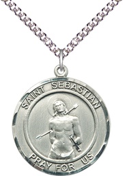 [0835SS/24SS] Sterling Silver Saint Sebastian Pendant on a 24 inch Sterling Silver Heavy Curb chain