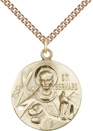 [0836GF/24GF] 14kt Gold Filled Saint Bernard of Monjoux Pendant on a 24 inch Gold Filled Heavy Curb chain