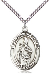[7202SS/24SS] Sterling Silver Saint Augustine of Hippo Pendant on a 24 inch Sterling Silver Heavy Curb chain