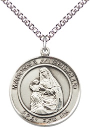 [7203RDSS/24SS] Sterling Silver Madonna del Ghisallo Pendant on a 24 inch Sterling Silver Heavy Curb chain