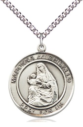 [7203RDSS/24SS] Sterling Silver Madonna del Ghisallo Pendant on a 24 inch Sterling Silver Heavy Curb chain