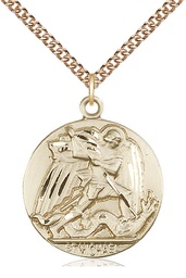 [0840GF/24GF] 14kt Gold Filled Saint Michael the Archangel Pendant on a 24 inch Gold Filled Heavy Curb chain