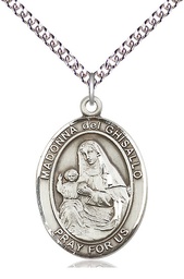 [7203SS/24SS] Sterling Silver Saint Madonna Del Ghisallo Pendant on a 24 inch Sterling Silver Heavy Curb chain