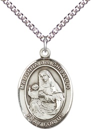 [7203SS/24SS] Sterling Silver Saint Madonna Del Ghisallo Pendant on a 24 inch Sterling Silver Heavy Curb chain