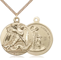 [0841GF/24GF] 14kt Gold Filled Saint Michael the Archangel Pendant on a 24 inch Gold Filled Heavy Curb chain