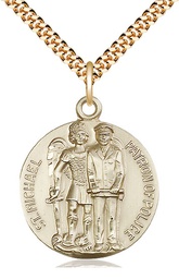 [5680GF/24G] 14kt Gold Filled Saint Michael the Archangel Pendant on a 24 inch Gold Plate Heavy Curb chain