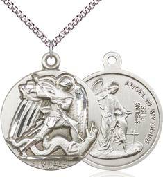 [0841SS/24SS] Sterling Silver Saint Michael the Archangel Pendant on a 24 inch Sterling Silver Heavy Curb chain