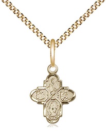 [0843GF/18G] 14kt Gold Filled 4-Way Chalice Pendant on a 18 inch Gold Plate Light Curb chain