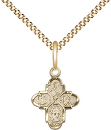 [0843GF/18G] 14kt Gold Filled 4-Way Chalice Pendant on a 18 inch Gold Plate Light Curb chain