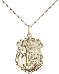 [5692GF/18GF] 14kt Gold Filled Saint Michael the Archangel Shield Pendant on a 18 inch Gold Filled Light Curb chain