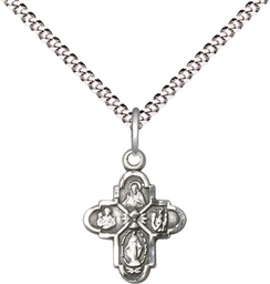 [0843SS/18S] Sterling Silver 4-Way Chalice Pendant on a 18 inch Light Rhodium Light Curb chain