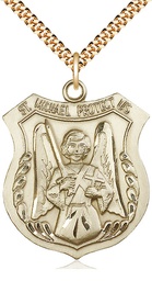 [5695GF/24G] 14kt Gold Filled Saint Michael the Archangel Pendant on a 24 inch Gold Plate Heavy Curb chain