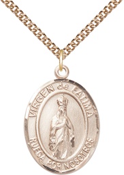 [7205SPGF/24GF] 14kt Gold Filled Virgen de Fatima Pendant on a 24 inch Gold Filled Heavy Curb chain
