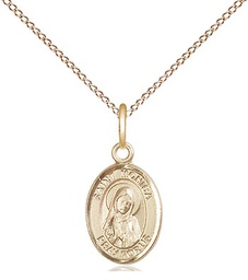 [9079GF/18GF] 14kt Gold Filled Saint Monica Pendant on a 18 inch Gold Filled Light Curb chain