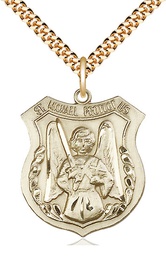 [5696GF/24G] 14kt Gold Filled Saint Michael the Archangel Pendant on a 24 inch Gold Plate Heavy Curb chain