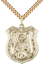 [5696GF/24G] 14kt Gold Filled Saint Michael the Archangel Pendant on a 24 inch Gold Plate Heavy Curb chain