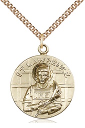 [0850GF/24GF] 14kt Gold Filled Saint Lawrence Pendant on a 24 inch Gold Filled Heavy Curb chain